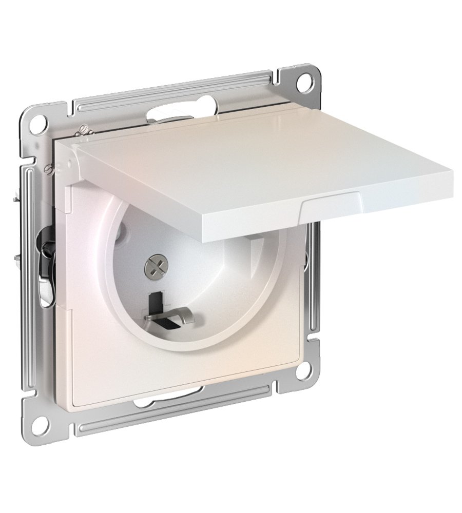 Розетка с заземлением с защитными шторками с крышкой 16А IP20 (жемчуг) ATLASDESIGN SE