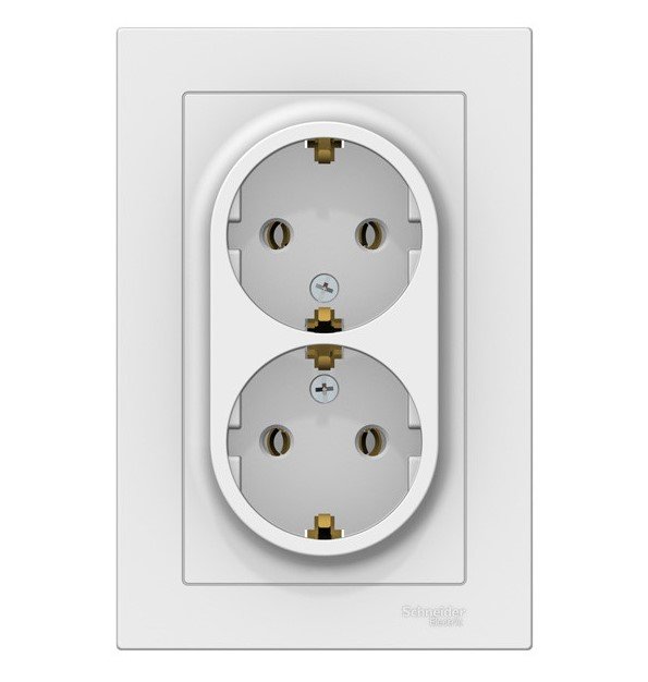 Розетка 2-я с заземлением 16А в сборе (белый) ATLASDESIGN SE