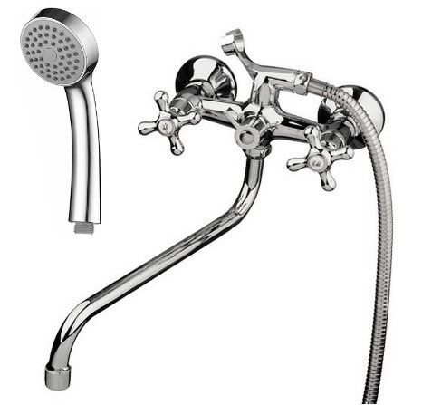 Смеситель ванна MELODIA Galateo Rus длинный излив Люкс крест керамика MDV40241R