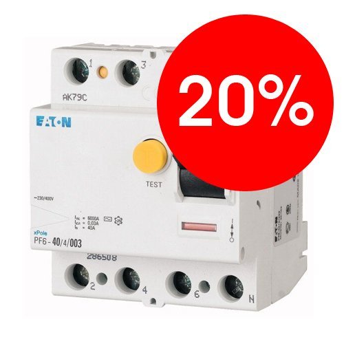 Устройство защитного отключения 4п 25А 300мА тип AC PF6 EATON (286506)