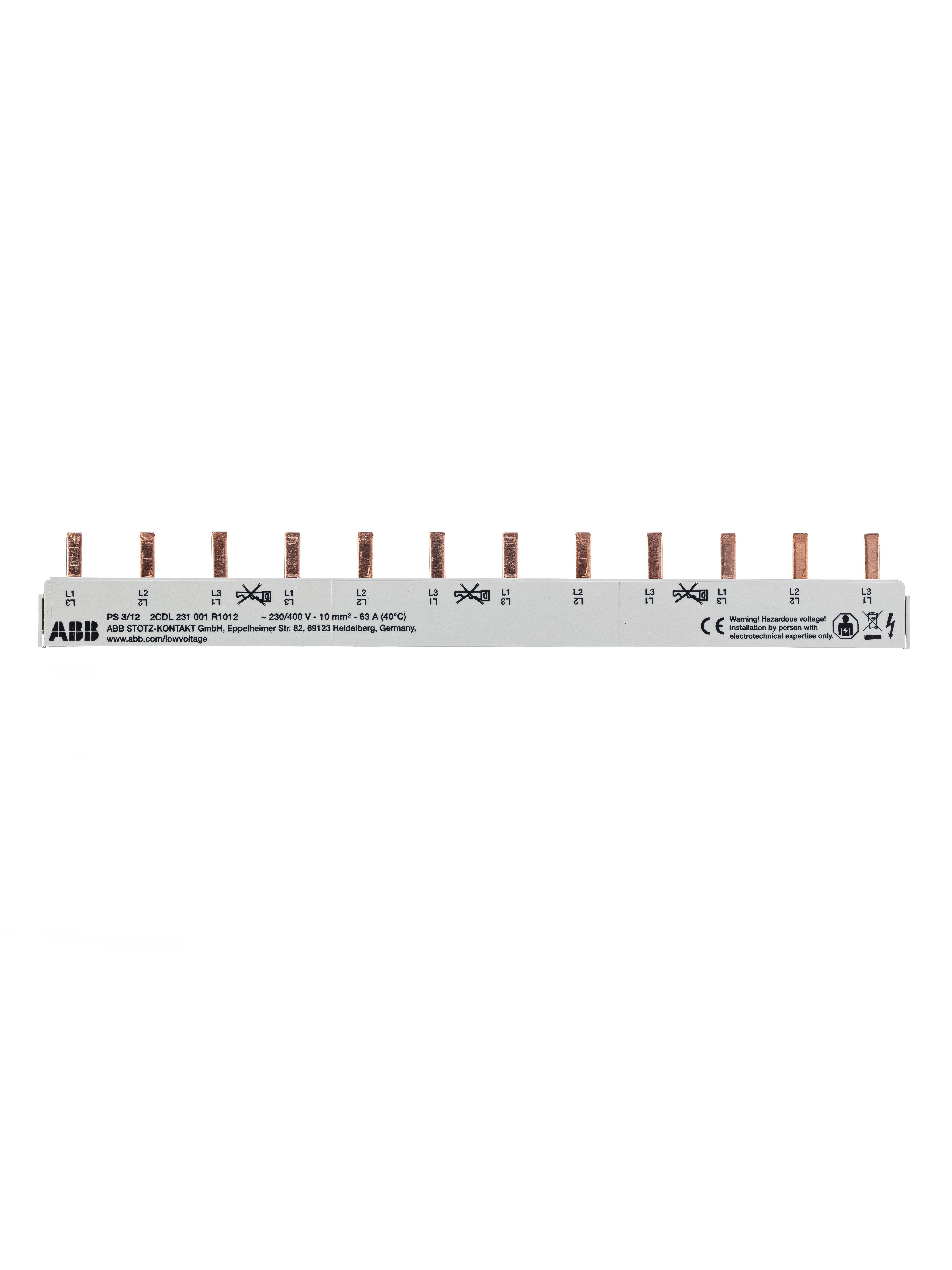Шинная разводка 3ф 12 модулей 63А штырь PS3/12 ABB (2CDL231001R1012)