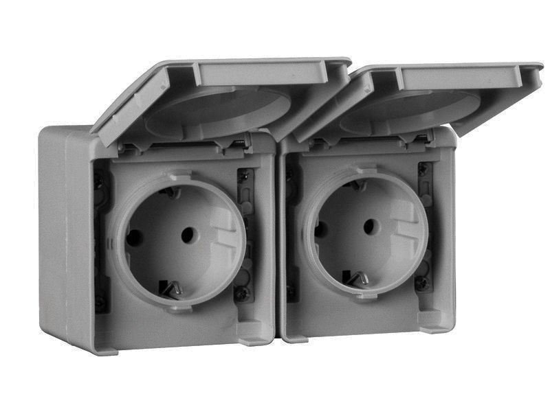 Розетка ОУ 2-я 2к+З с крышкой горизонтальная (серый) IP65 EFAPEL