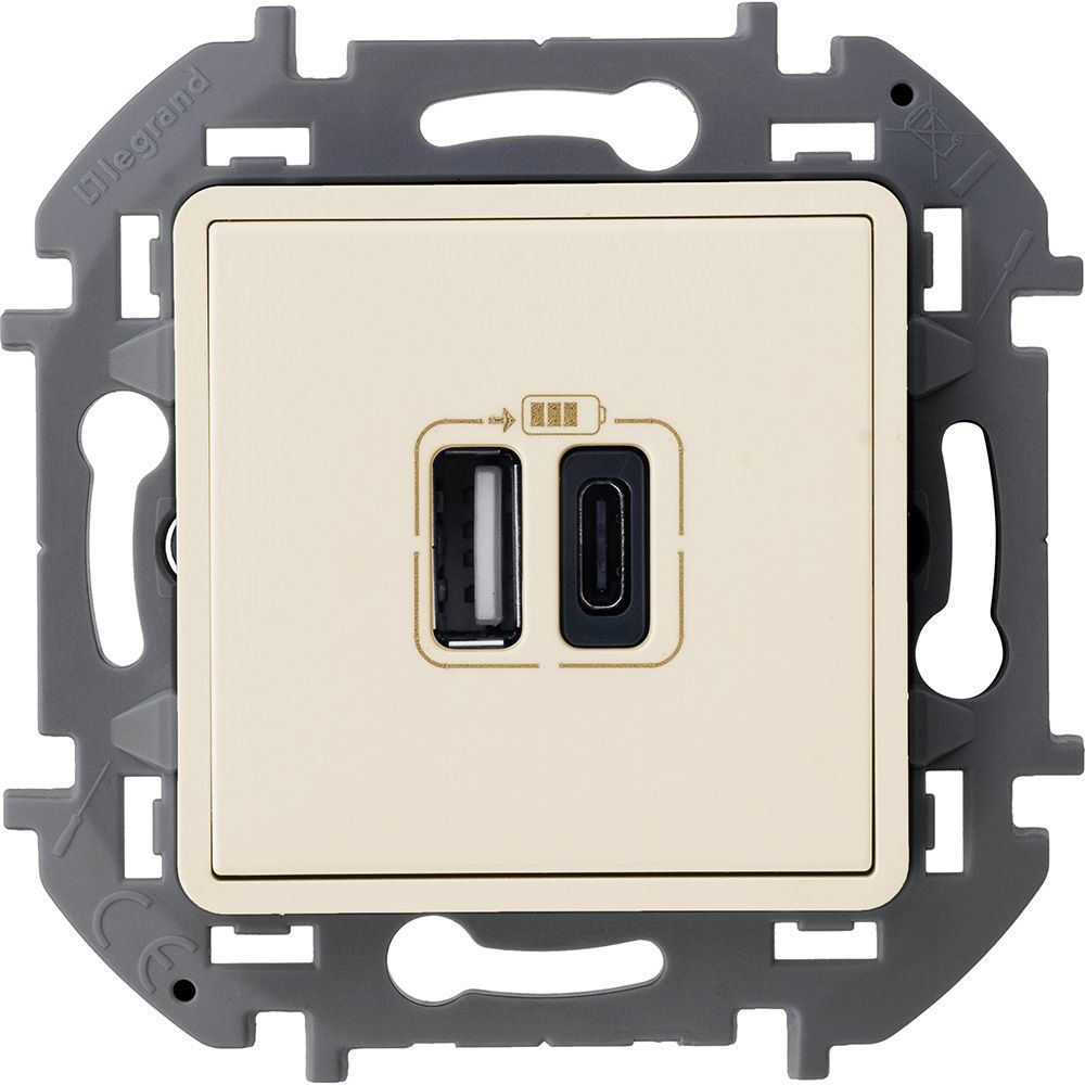 Зарядное устройство с 2-я USB-разьемами A-C 240В/5В 3000мА (слоновая кость) INSPIRIA Legrand/Daccord (673761)