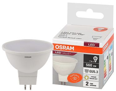 Лампа светодиодная LV MR16 60   7SW/830 220-240V GU5.3 560lm 110° d50x46 OSRAM