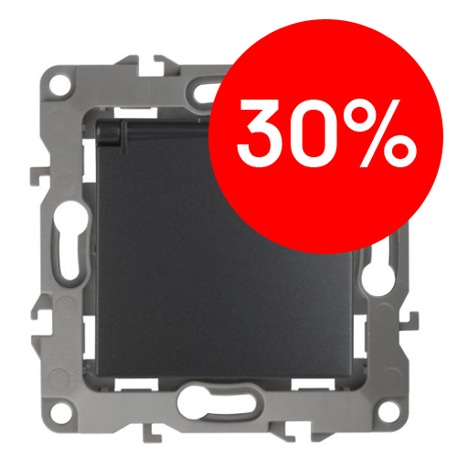 Розетка 2P+E Schuko с защитными шторками с крышкой 16A (антрацит) Эра12 ЭРА (12-2103-05)