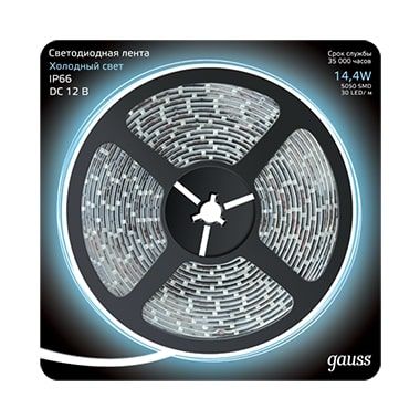 Лента светодиодная SMD5050 14.4Вт 12В 6500К 480Лм/м IP66 60 диодов/метр GAUSS холодный белый