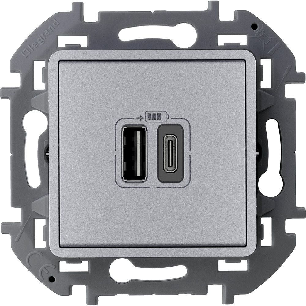 Зарядное устройство с 2-я USB-разьемами A-C 240В/5В 3000мА (алюминий) INSPIRIA Legrand (673762)