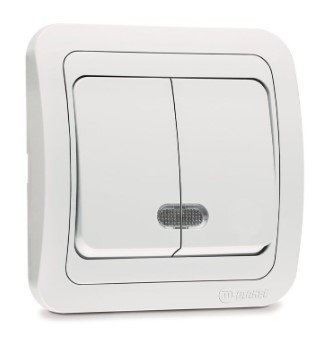 Выключатель СУ 2кл c подсветкой со вставкой (белый) Mimoza MAKEL