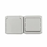 Выключатель+розетка 2К+3 с защитными шторками IP44 (серый) Quteo Legrand (782348)