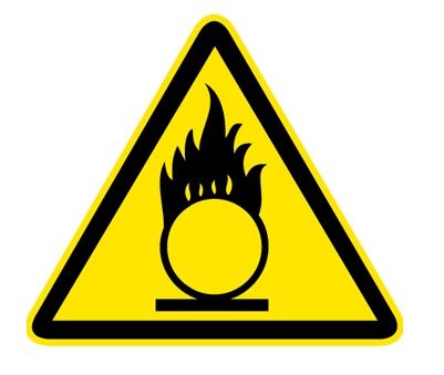 Знак самоклеящийся: Пожароопасно. Окислитель (200х200х200мм)