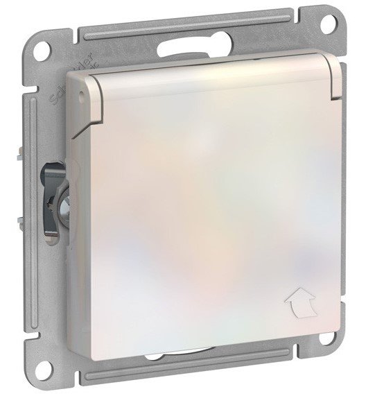 Розетка с заземлением с защитными шторками с крышкой 16А IP20 (жемчуг) ATLASDESIGN SE