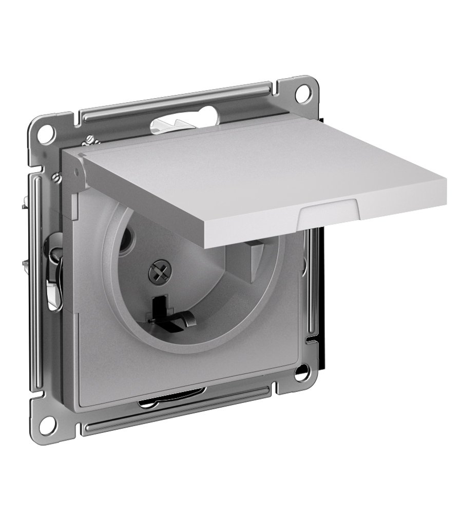 Розетка с заземлением с защитными шторками с крышкой 16А IP20 (алюминий) ATLASDESIGN SE