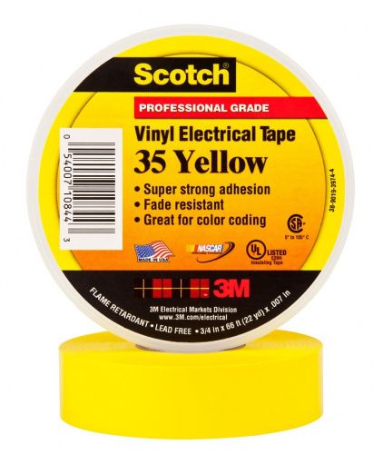 Изолента ПВХ 19ммх20м высшего класса (желтая) Scotch 35 3М