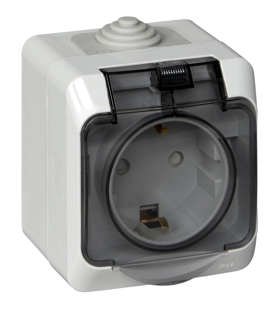 Розетка ОУ с заземлением с крышкой с защитными шторками IP44 (серый) ЭТЮД SE