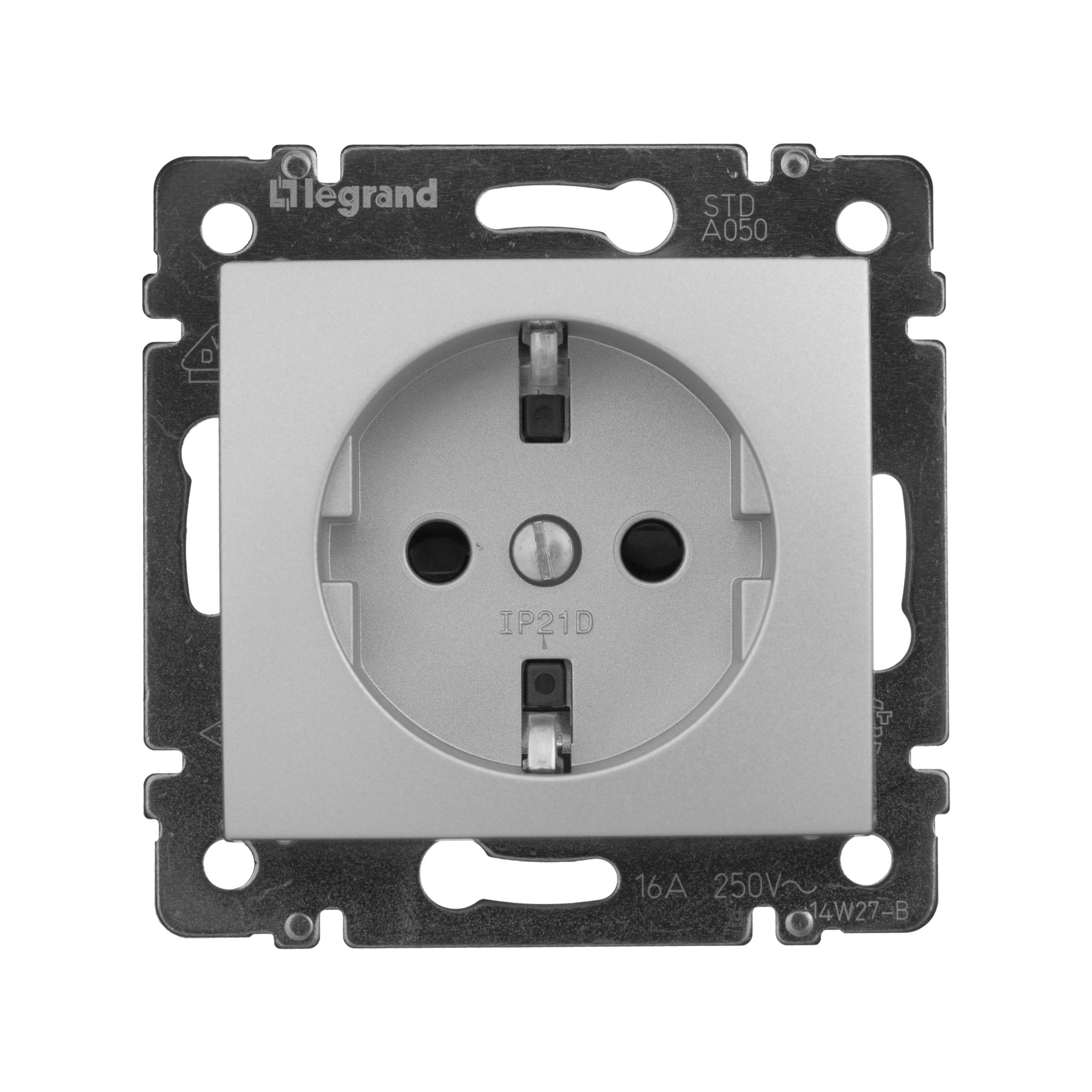 Розетка с заземлением с защитными шторками (алюминий) Valena Classic Legrand (770121)