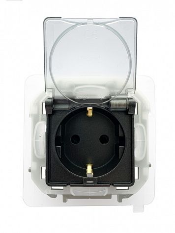 Розетка 2К+З с защитными шторками с крышкой немецкий стандарт IP44 (антрацит) INSPIRIA Legrand/Daccord (673743)