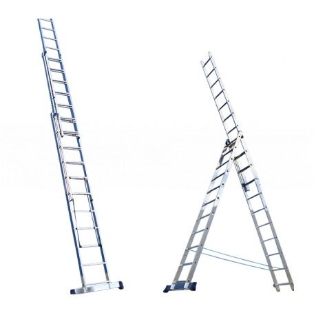 Лестница алюминиевая трехсекционная усиленная 13 ступеней 3х367/645/927см ALUMET (6313)