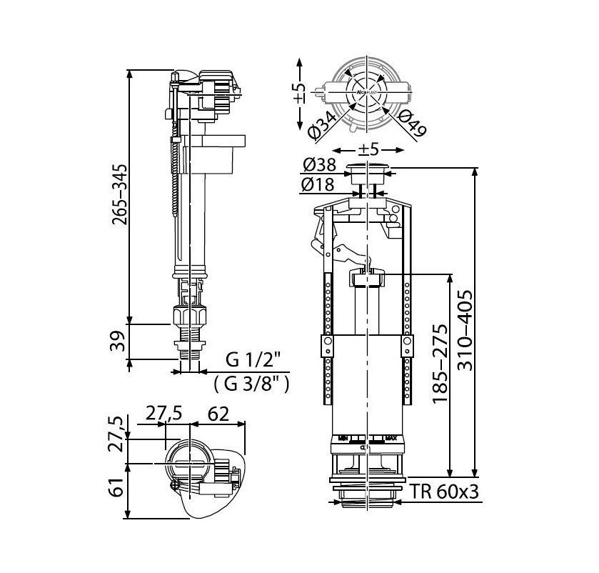 Арматура комплект с нижней подводкой 1/2\" с латунным штуцером стоп ...