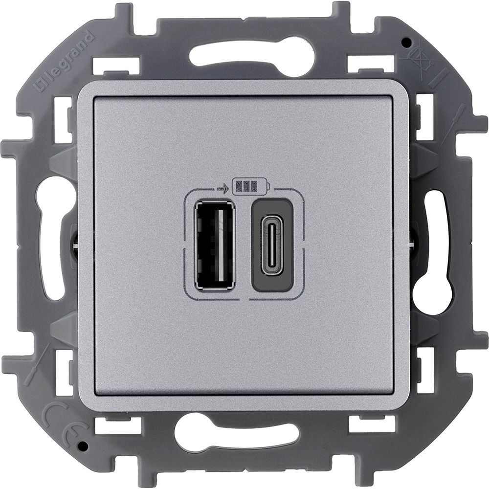 Зарядное устр-во с 2-я USB-разьемами A-C 240В/5В 3000мА (алюминий) INSPIRIA Legrand/Daccord (673762)