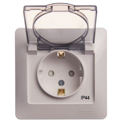 Розетка с заземлением с защитными шторками с крышкой IP44 в сборе (белый) GLOSSA SE