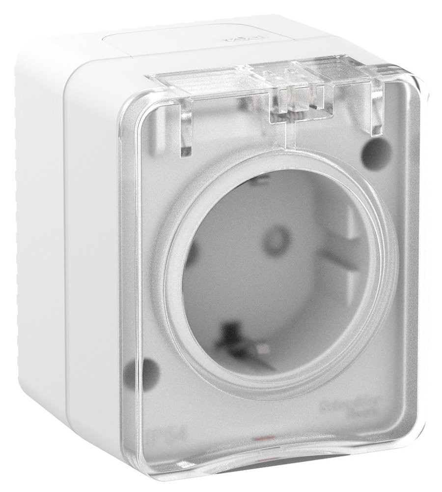 Розетка ОУ с заземлением с защитными шторками 16А IP54 (белый) AtlasDesign Profi54 SE