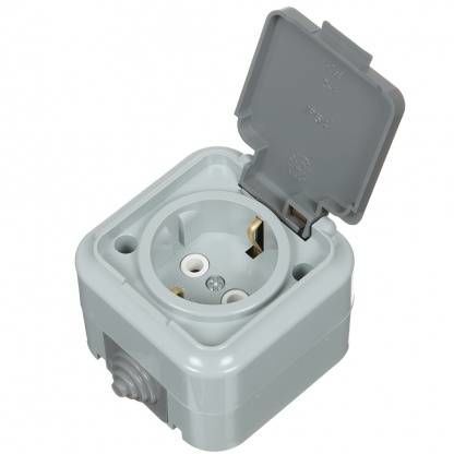 Розетка ОУ с заземлением IP54 (серый) Пралеска Аква