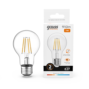 Лампа светодиодная ЛОН A60 11Вт 2700К 910Лм Е27 Filament GAUSS Elementary
