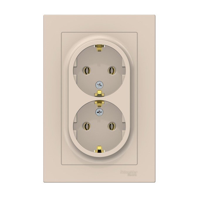 Розетка 2-я с заземлением 16А в сборе (бежевый) ATLASDESIGN SE