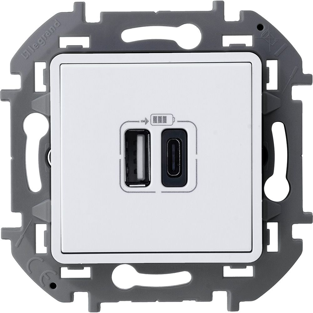 Зарядное устройство с 2-я USB-разьемами A-C 240В/5В 3000мА (белый) INSPIRIA Legrand (673760)