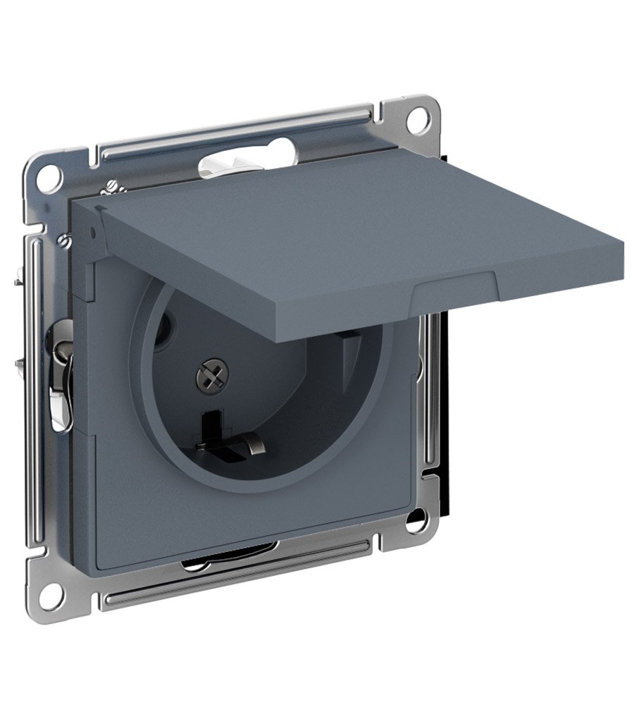 Розетка с/з с защитными шторками с крышкой 16А IP20 (грифель) ATLASDESIGN SE
