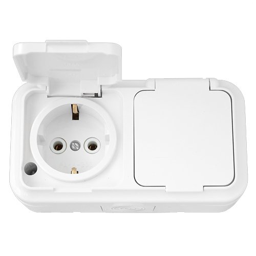 Розетка ОУ 2-я с заземлением IP54 (белый) Пралеска Аква