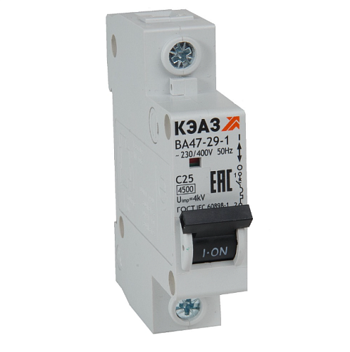 Автоматический выключатель 1п C50 4.5кА ВА47-29-1С50-УХЛ3 КЭАЗ (318205)