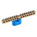 Шина N "ноль" 14 отверстий 1 изолятор "стойка" 6х9мм латунь (синий)