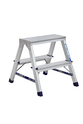 Стремянка алюминиевая двухсторонняя 2 ступени 43см ALUMET (А7202)