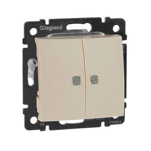 Переключатель 2кл на 2 направления с зеленой подсветкой (слоновая кость) Valena Classic Legrand (774112)