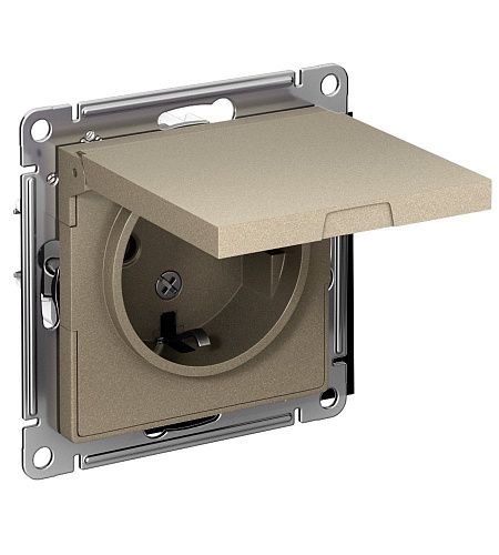 Розетка с заземлением с защитными шторками с крышкой 16А IP20 (шампань) ATLASDESIGN SE