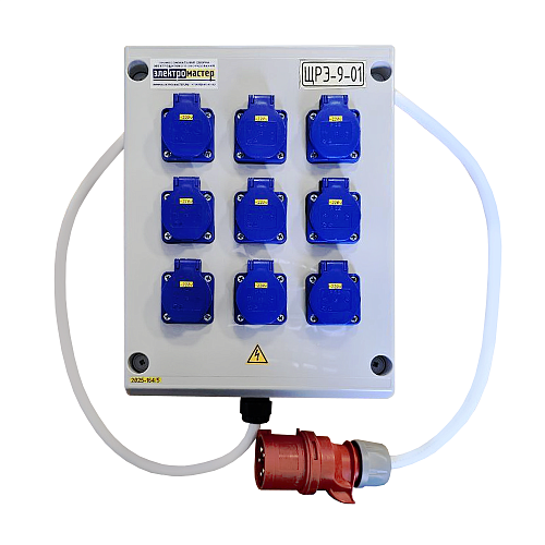 Щит розеточный ЩРЭ-9-01 Электромастер 9 розеток 220В SHUKO без аппаратов защиты IP44