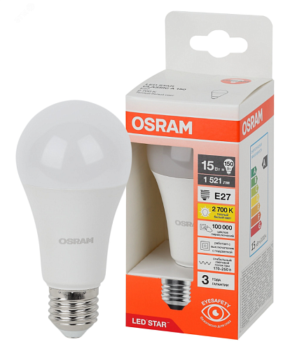 Лампа светодиодная ЛОН LS CLA 75 15W 827 170-250V FR E27 1521Lm d60х125  матовая OSRAM