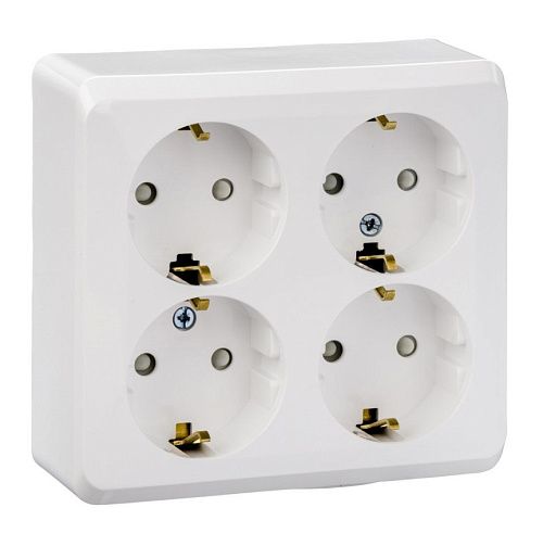 Розетка ОУ 4-я с заземлением с защитными шторками квадратная (белый) ЭТЮД SE