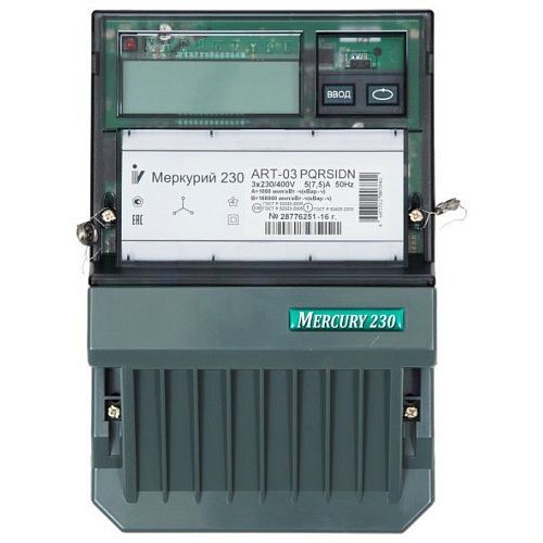 Счетчик электроэнергии Меркурий 230 АRТ-03 Р(Q)RSIDN 5-7.5А 220/380В трехфазный многотарифный на монтаж.плату Инкотекс