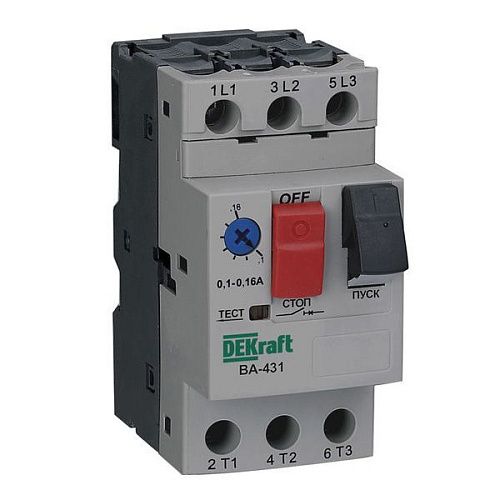 Автоматический выключатель для защиты двигателя 1.6А 100кА ВА-431 диапазон 1.0-1.6A DEKraft (21225DEK)