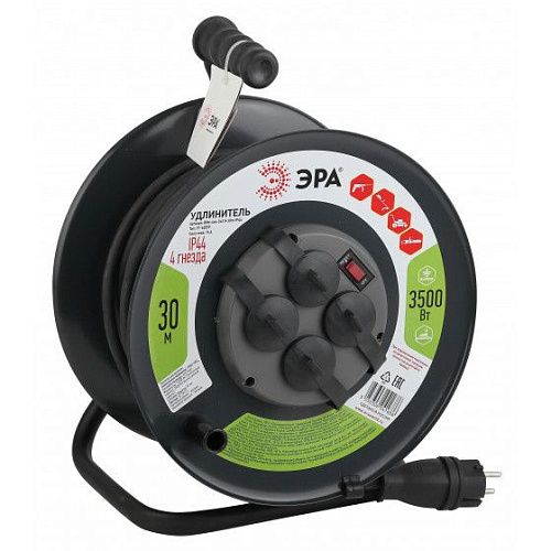 Удлинитель на металлической катушке RMx-4es-3x2.5-30m-IP44(KG) 4 гнезда 30м КГ 3х2.5 с/з ЭРА