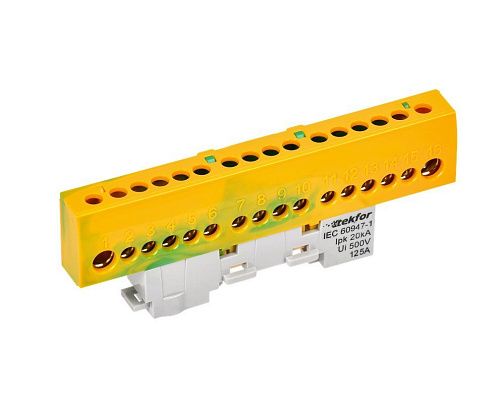 TEKFOR Шина PE "земля" (16 отв.) изол на унив. держ. 8х12-16-ЖЗ IEK