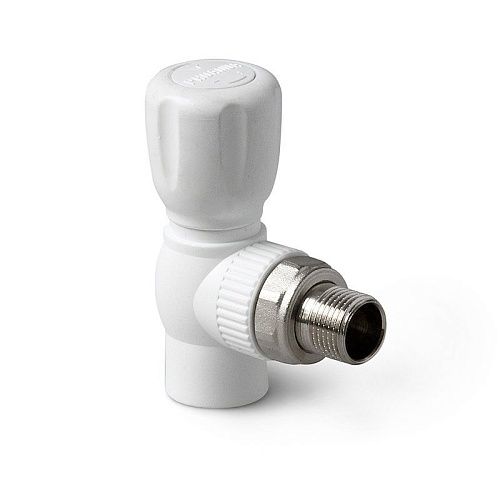 Шаровой кран PP-R для радиатора угловой 20-1/2" (белый) PROAQUA