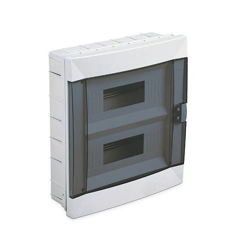 Бокс встраиваемый 2ряда 24 модуля 345х300х104мм с N/PE-12/12 прозрачная дверь IP40 (белый) Makel (63024)