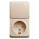 Блок ОУ: розетка с заземлением с защитными шторками + выключатель 1кл (кремовый) ЭТЮД SE