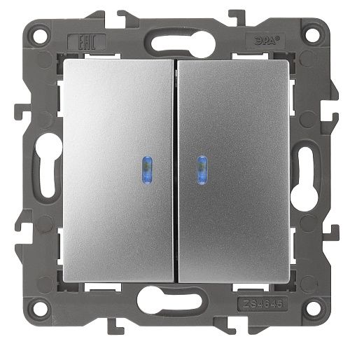 ЭРА Выключатель 2-кл с подсветкой10АХ (алюминий) (Elegance) 14-1105-03