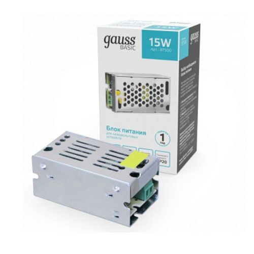 Блок питания для светодиодных лент 15Вт 12В 70х39х31мм IP20 GAUSS Basic