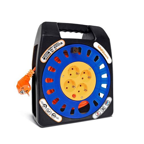 Удлинитель на катушке У16-012 4 гнезда 40м ПВС 3х1.0 с/з 3500Вт 16А закрытый корпус чемодан UNIVersal