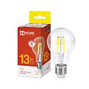 Лампа светодиодная ЛОН LED-A60-deco A60 13Вт 3000К 1370Лм Е27 Filament прозрачная IN HOME